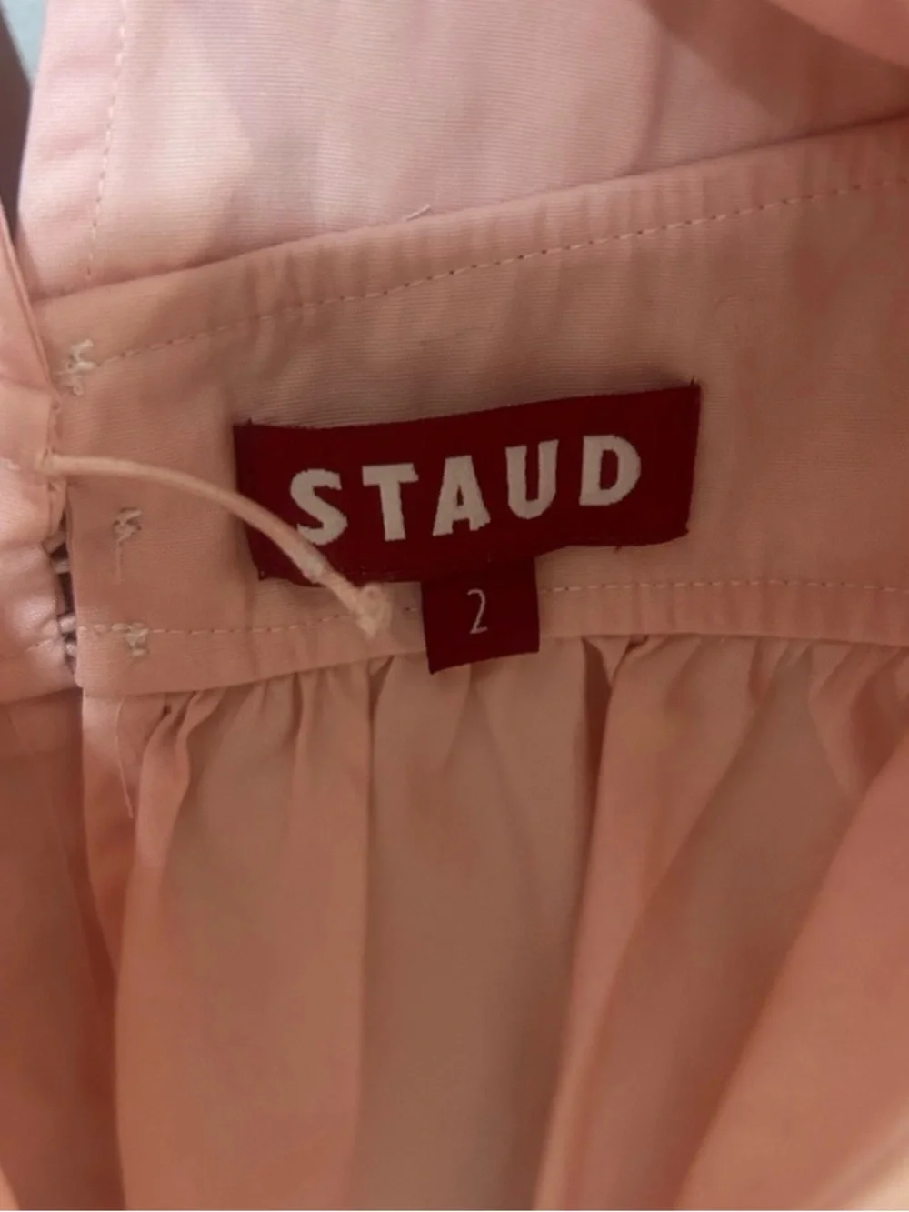 STAUD Pink Luna V-Neck Puff Sleeve Peplum Top
